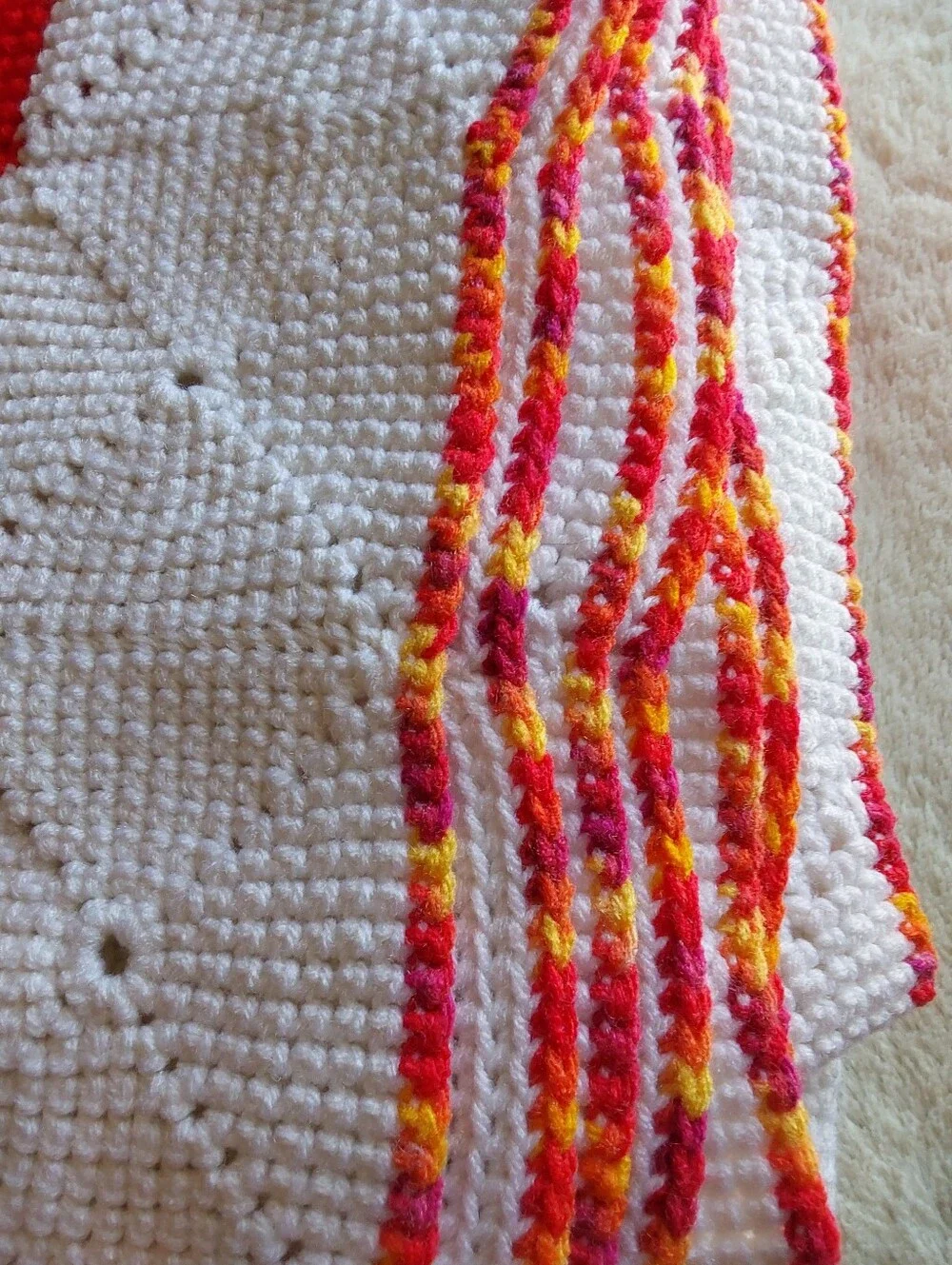 🌺 NEW Handmade Orange, Red & White Geometric Afgan/Bedspread